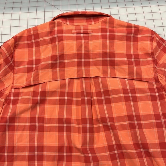 DULUTH TRADING Outdoor Hiking Cabin Vented Fishing Orange Plaid Nylon Shirt L - Picture 7 of 16